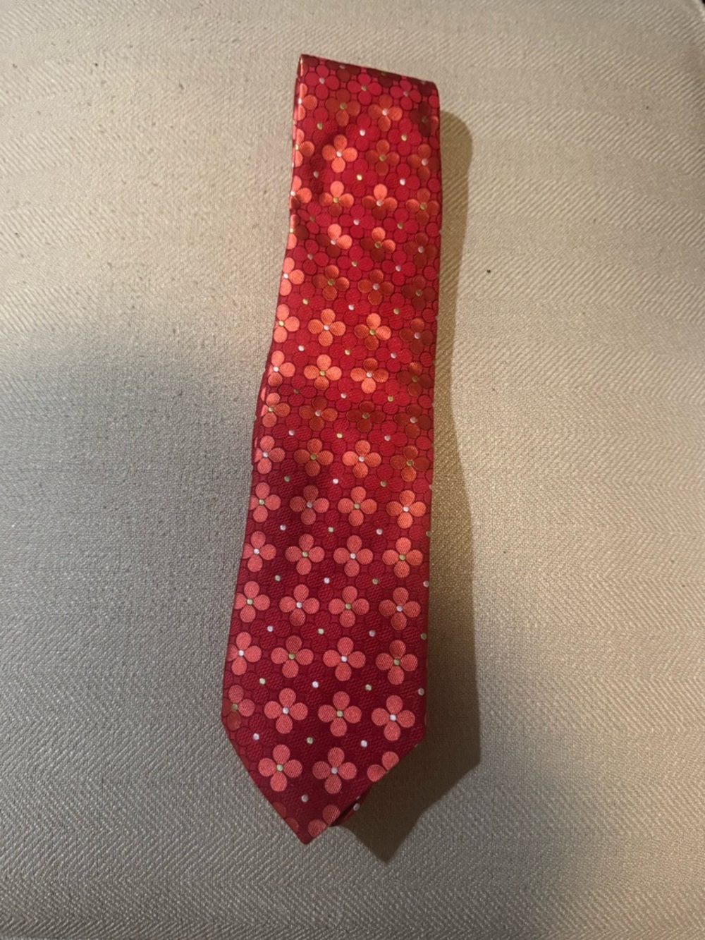 Geoff Nicholson Red Floral Pattern Silk Tie